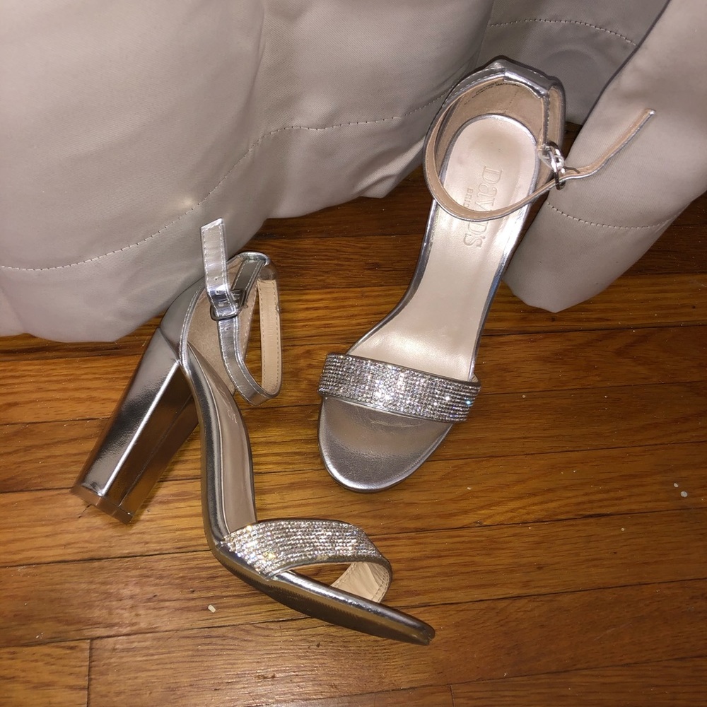 Silver Jeweled Block Heels